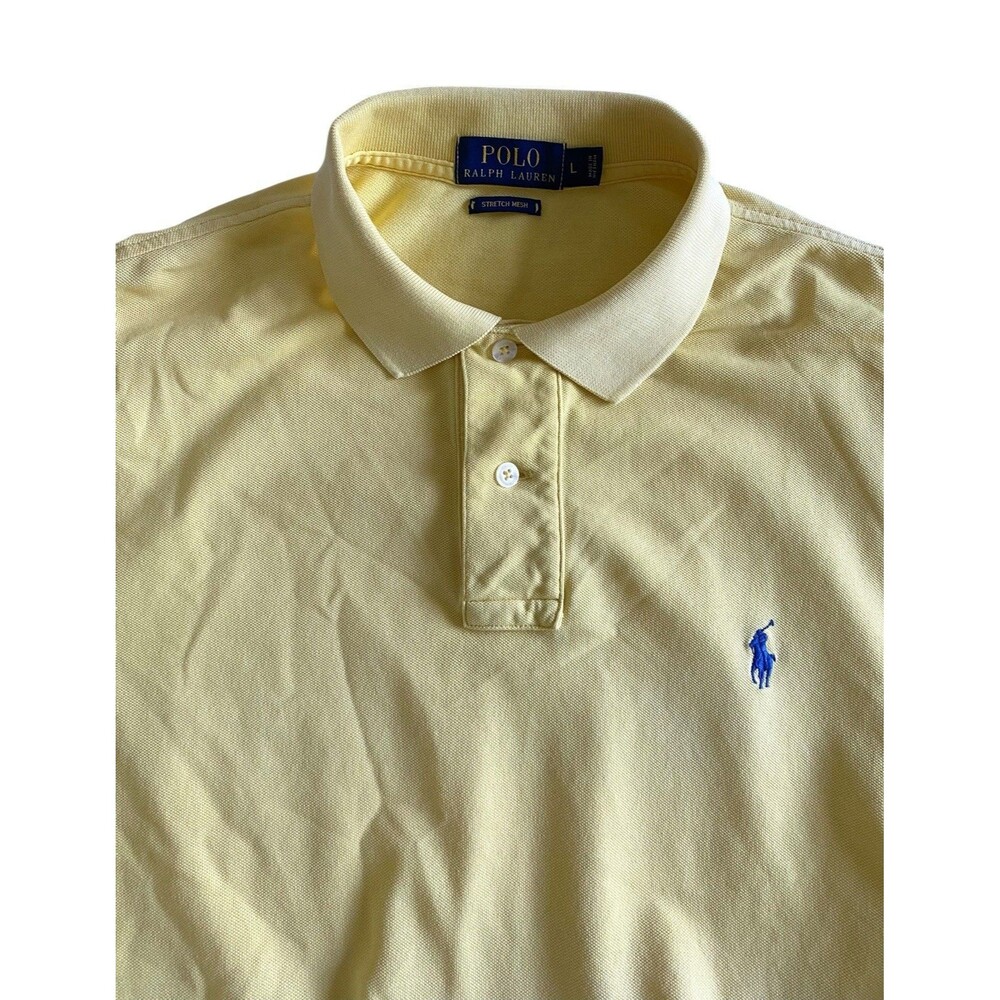 Polo Ralph Lauren Men’s L Yellow Shirt Short Sleeve Stretch Mesh Blue Pony